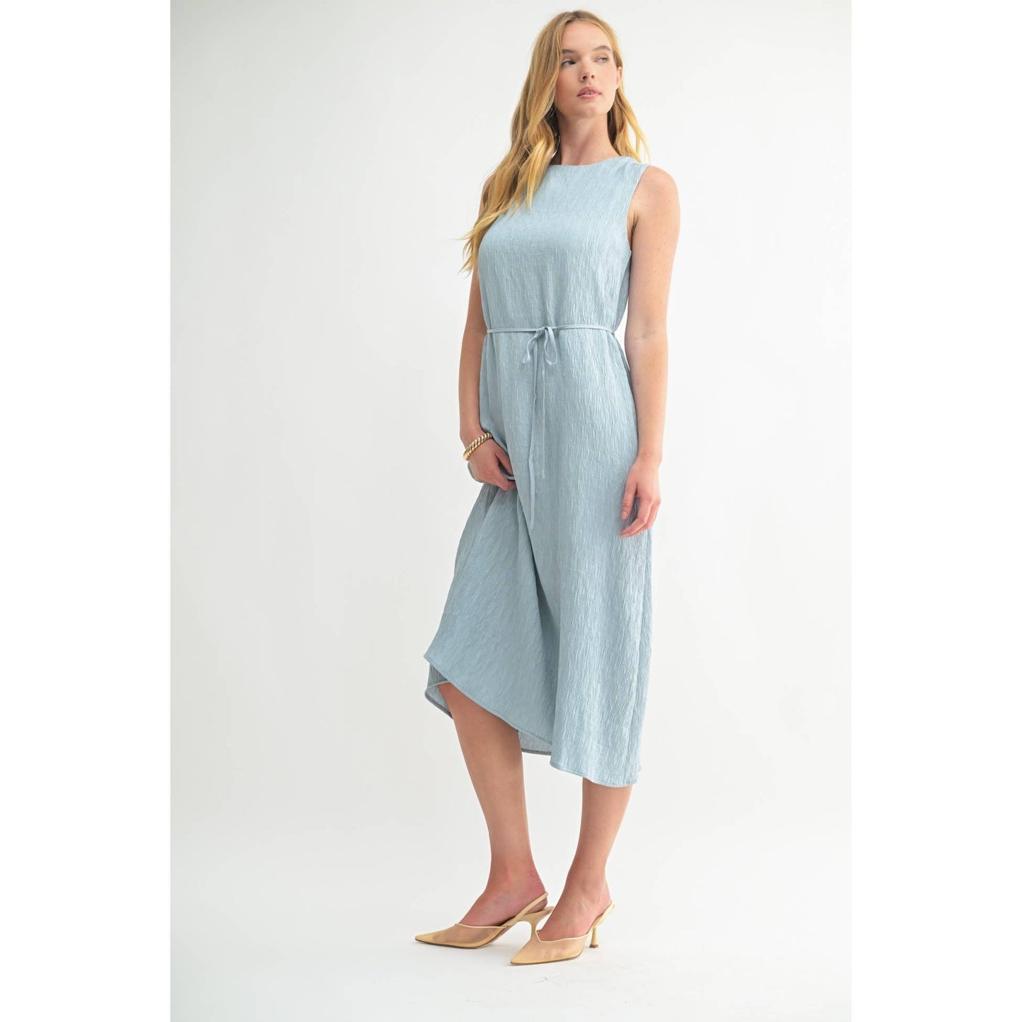 TEXTURE SLEEVELESS MIDI DRESS: Blue / FD67968_1