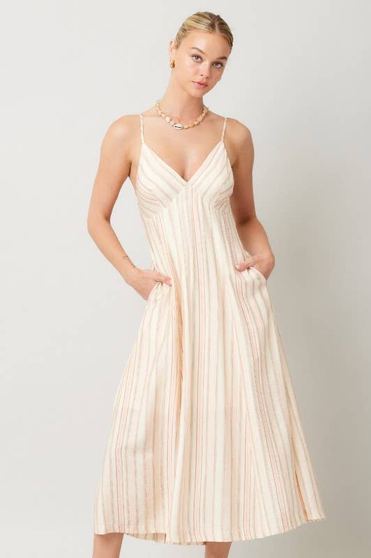 Stripe Print Open Back Maxi Dress: Blue IM8689