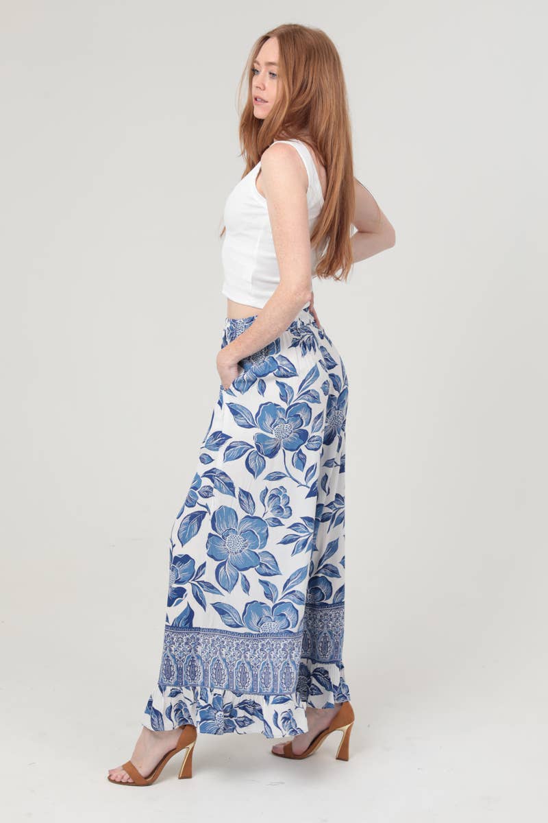 B3717-A933 PRINTED WIDE LEG PANTS: SAGE