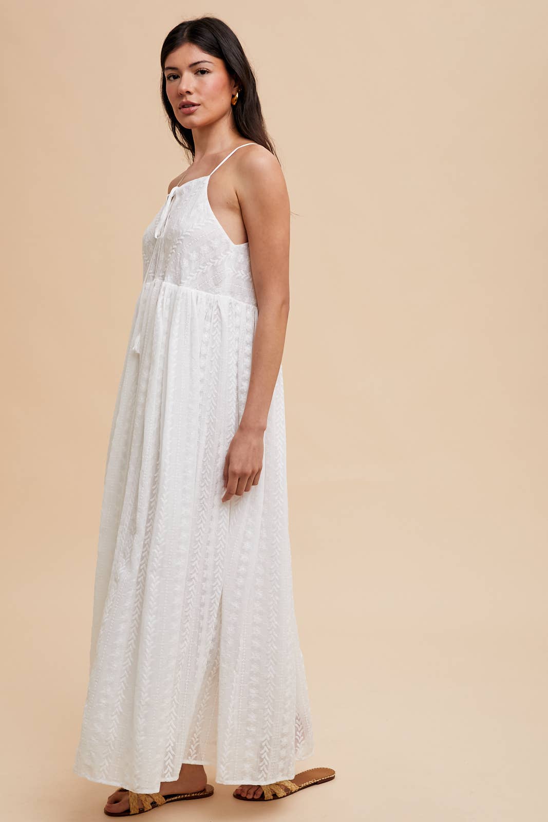 ALL OVER EMBROIDERED MAXI STRAP DRESS: FONDANT PINK / ILD5708