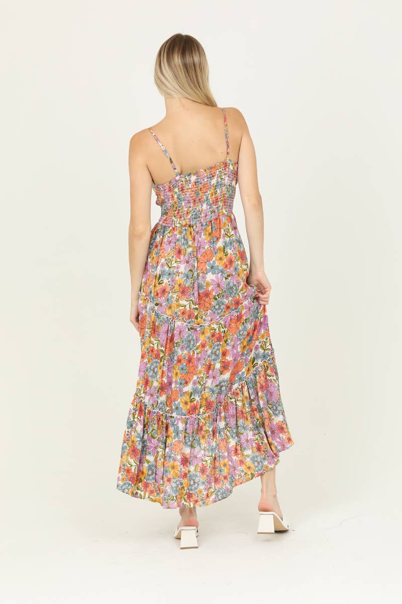 C4A91-A855 TWIST FRONT CUT OUT TIERED MAXI DRESS