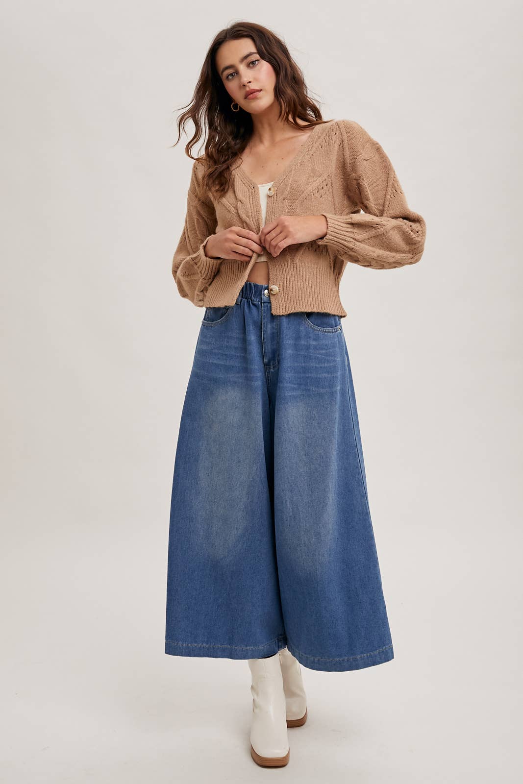 DENIM WIDE LEG CROP JEANS: LT.WASH / B02227