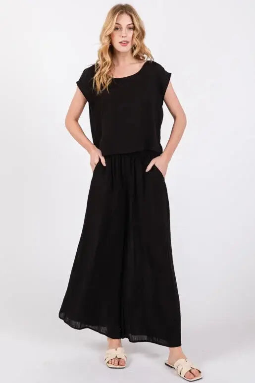 Woven Wide Leg Pull on Pants - NP16207E10: Sage Green