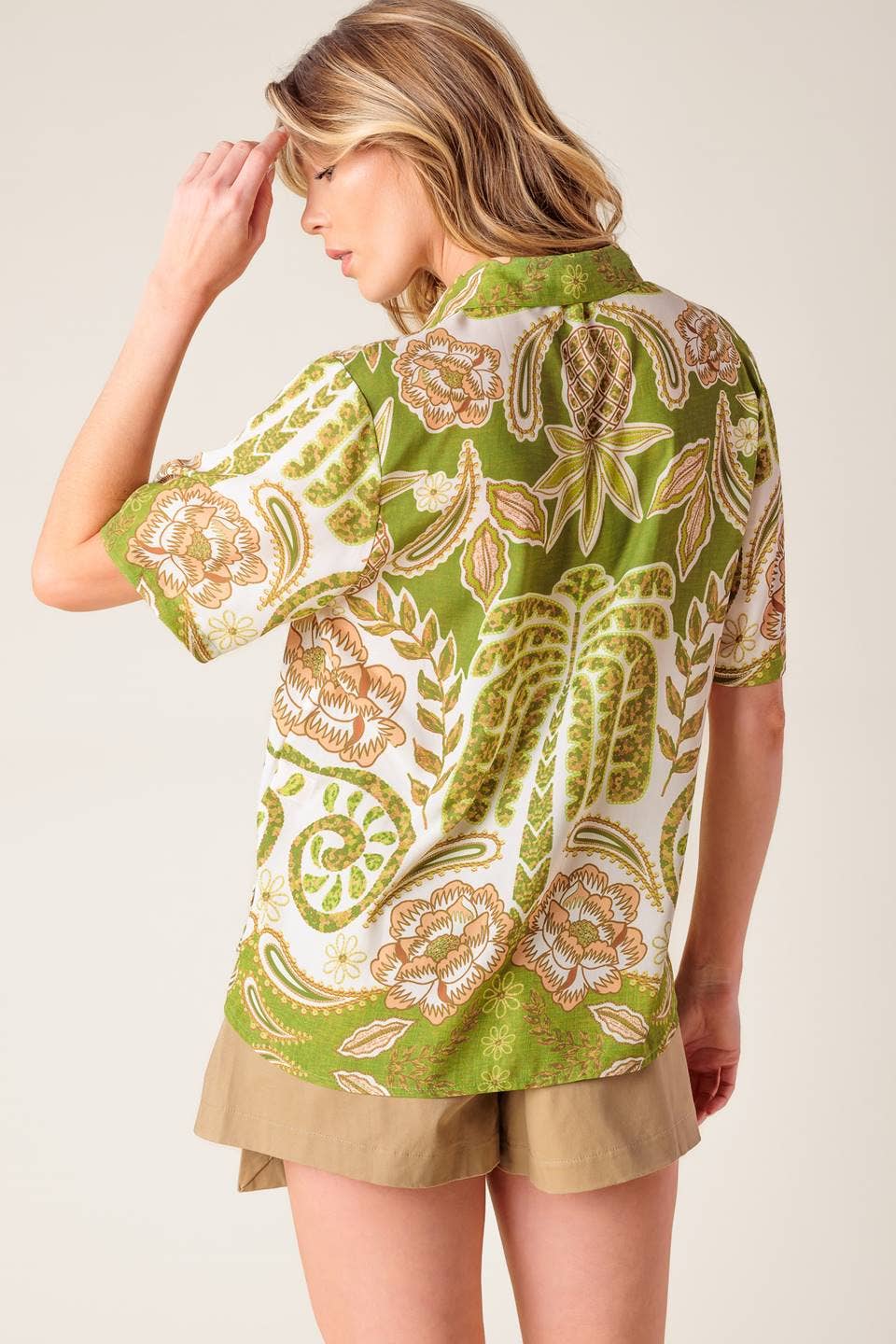 A printed woven shirt - IT13521: IVORY GREEN
