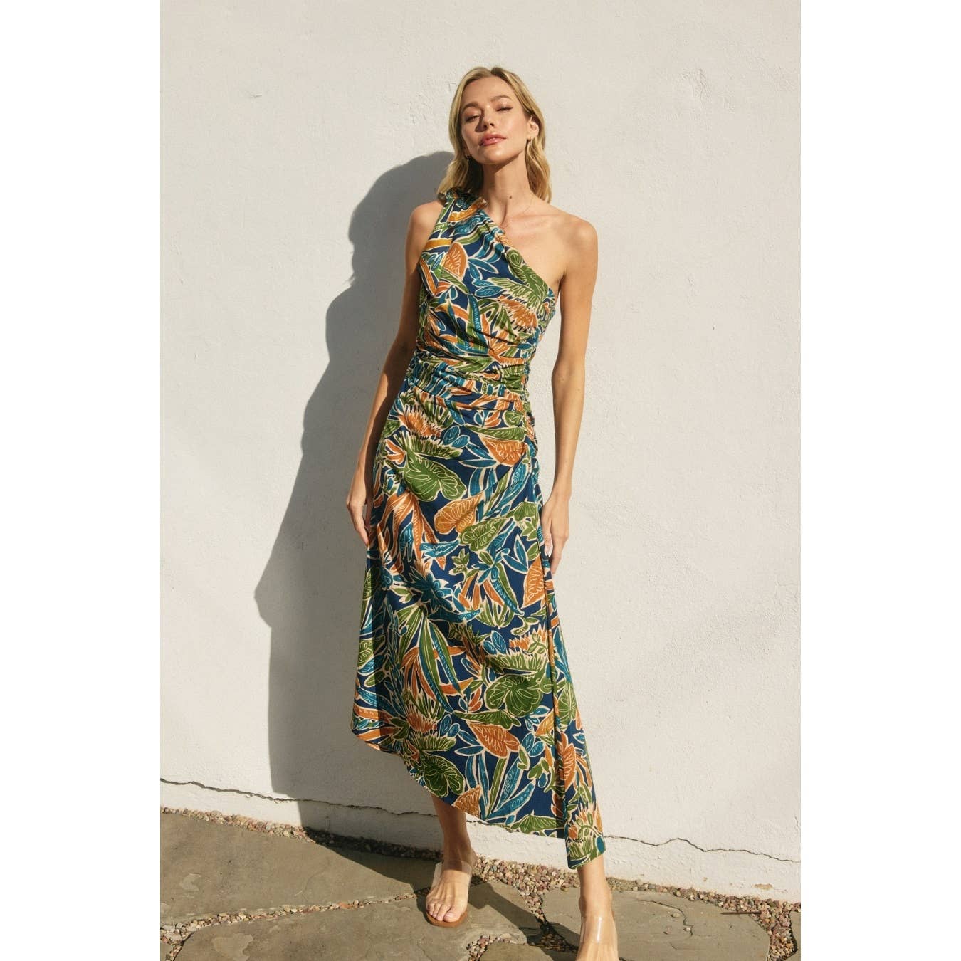 Havana One Shoulder Ruched Midi Dress: ECLIPSE TROPICAL / FD12341-P1722_1