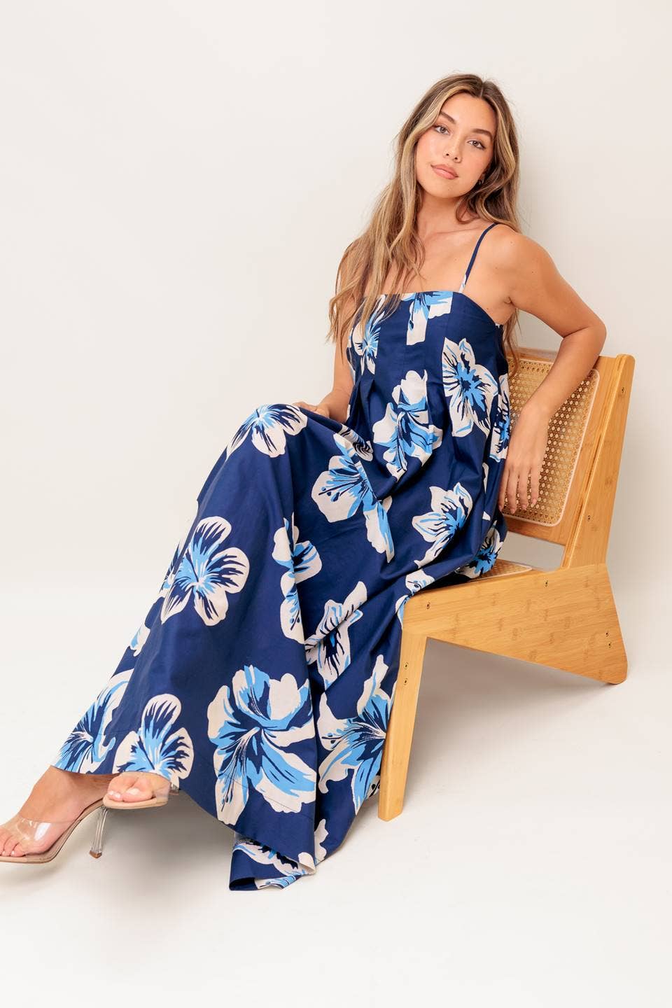 A printed woven maxi dress - ID22797: NAVY