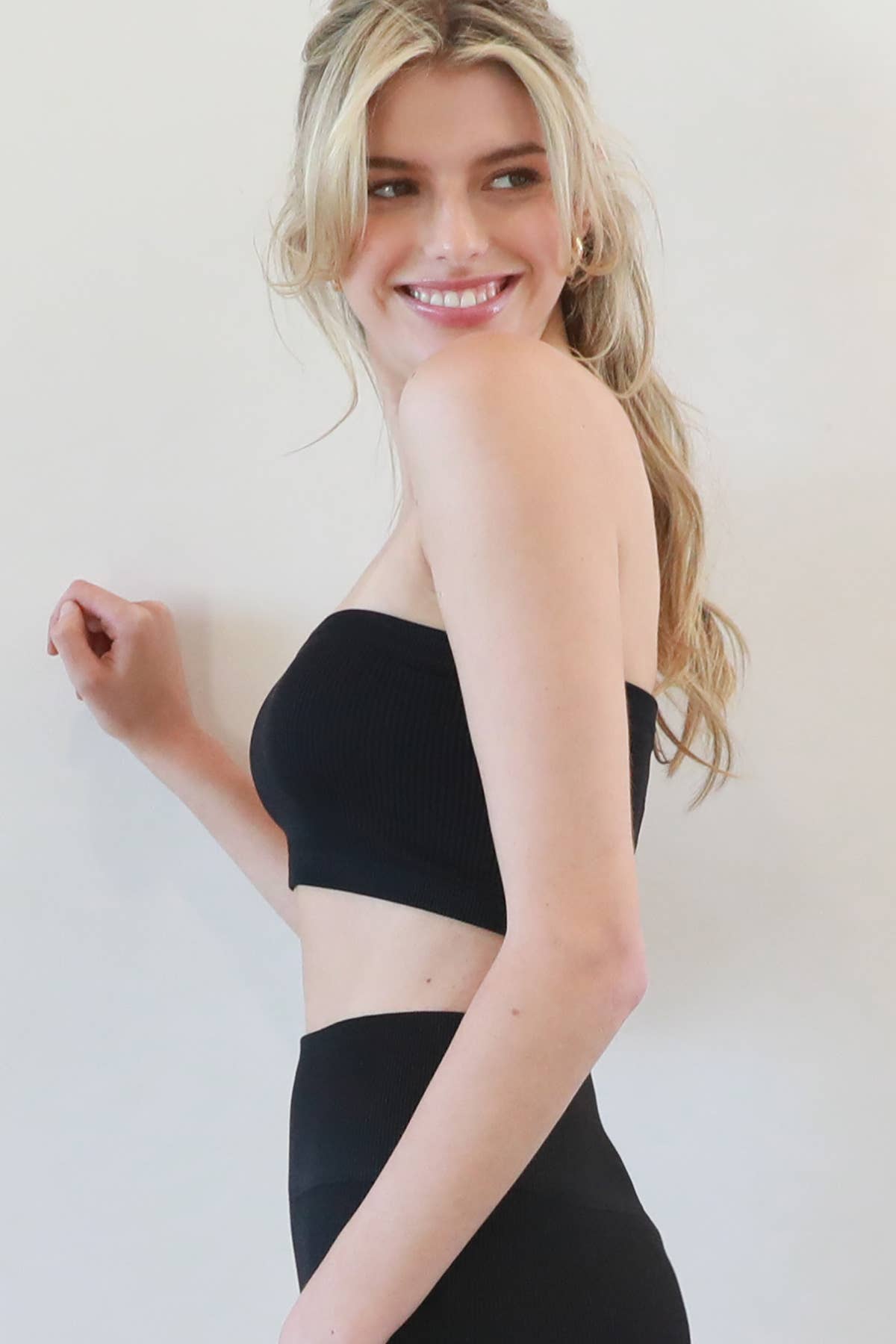 NS8327- Ribbed Bandeau Top: 013 Stone