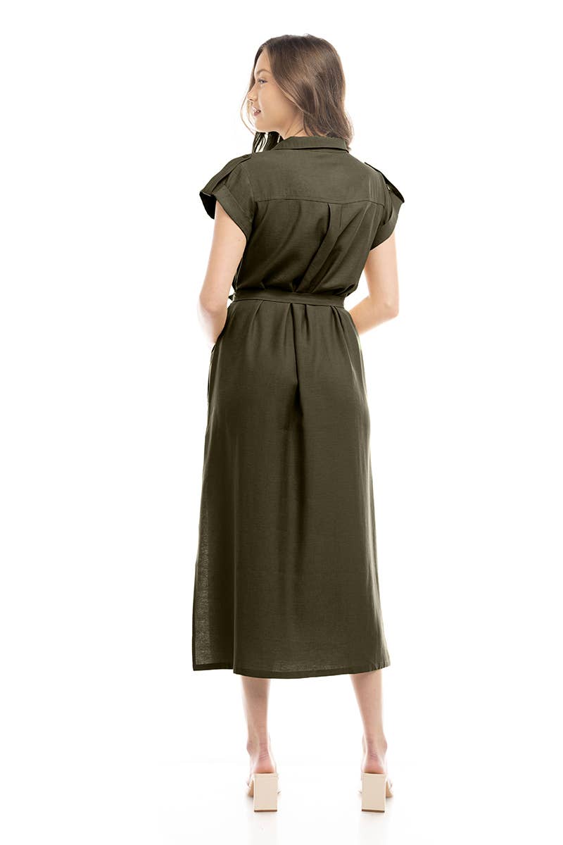Epaulette Shoulder Shirt Maxi Dress - AD116725: Taro