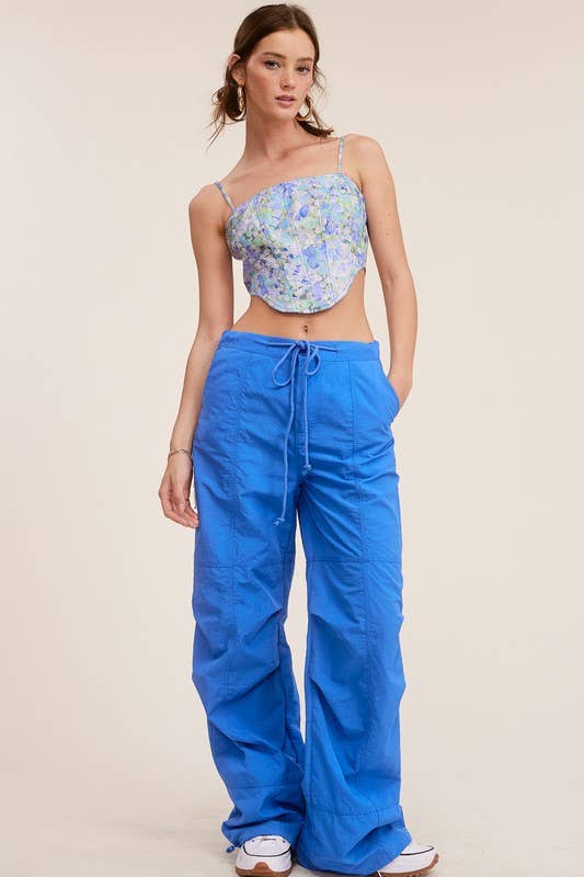 MT1541 FLORAL CORSET SPAGHETTI STRAP BACK ZIPPER TANK TOP: Blue