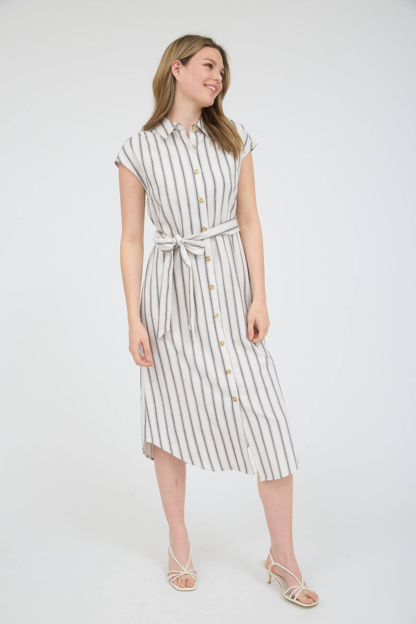 STRIPE COLLARED BUTTON DOWN BELT TIE SHIRT TB8804 : DENIM BLUE