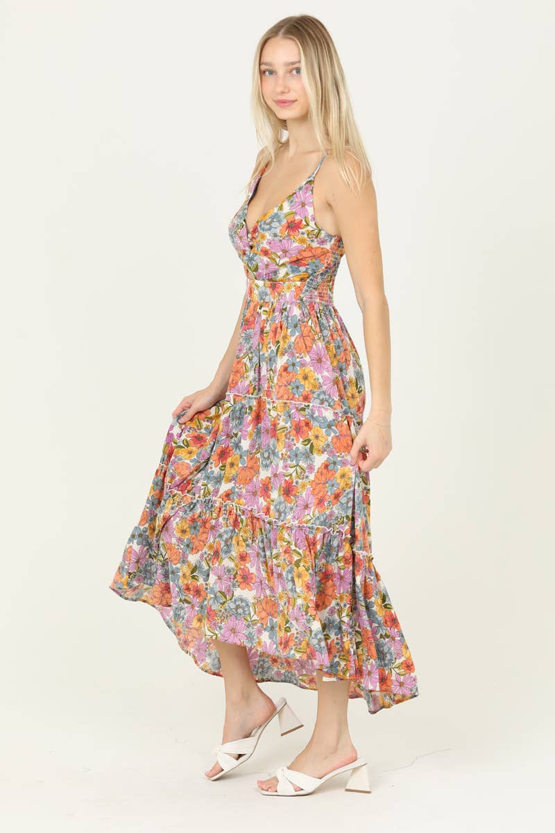 C4A91-A855 TWIST FRONT CUT OUT TIERED MAXI DRESS
