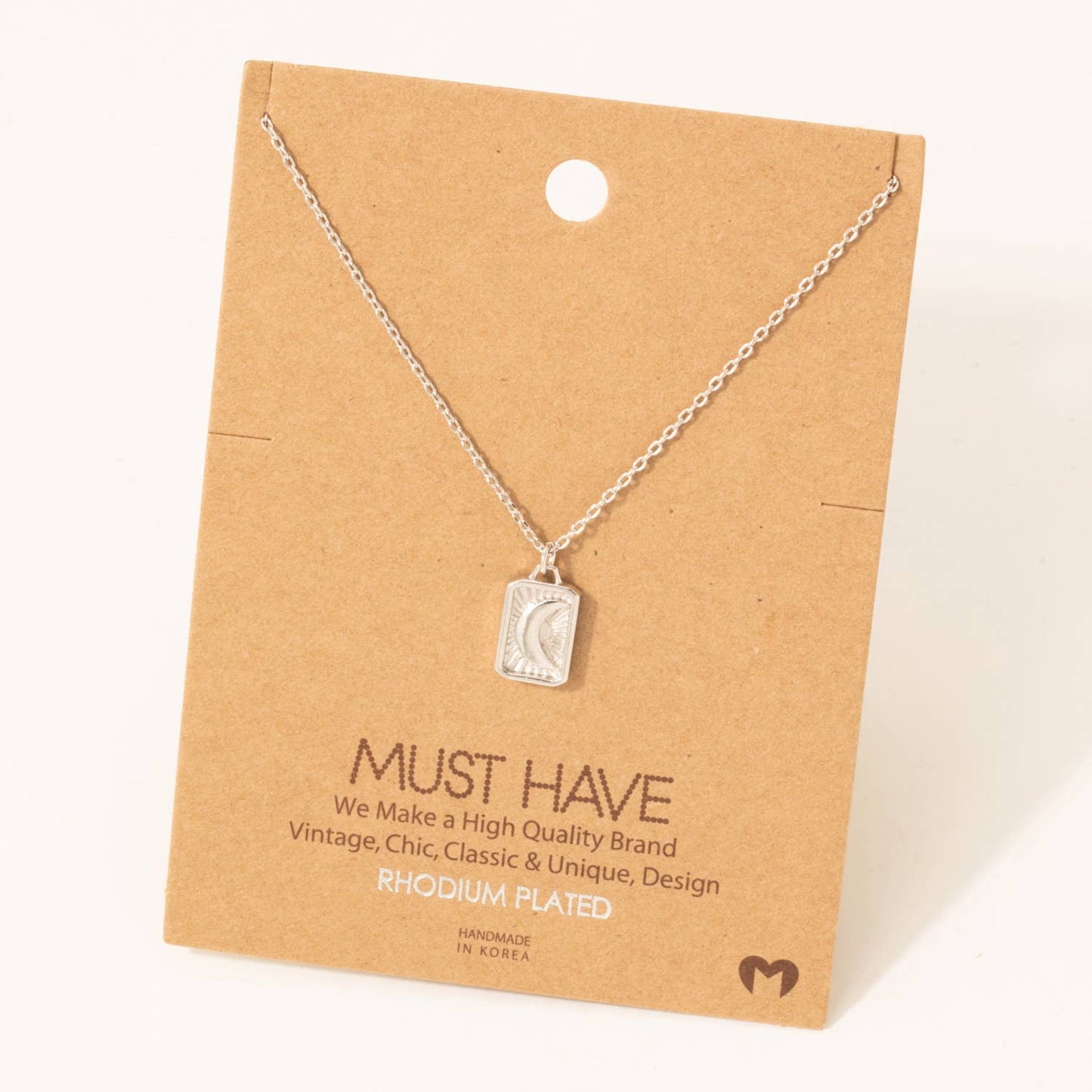 Crescent Moon Rectangle Pendant Necklace: G