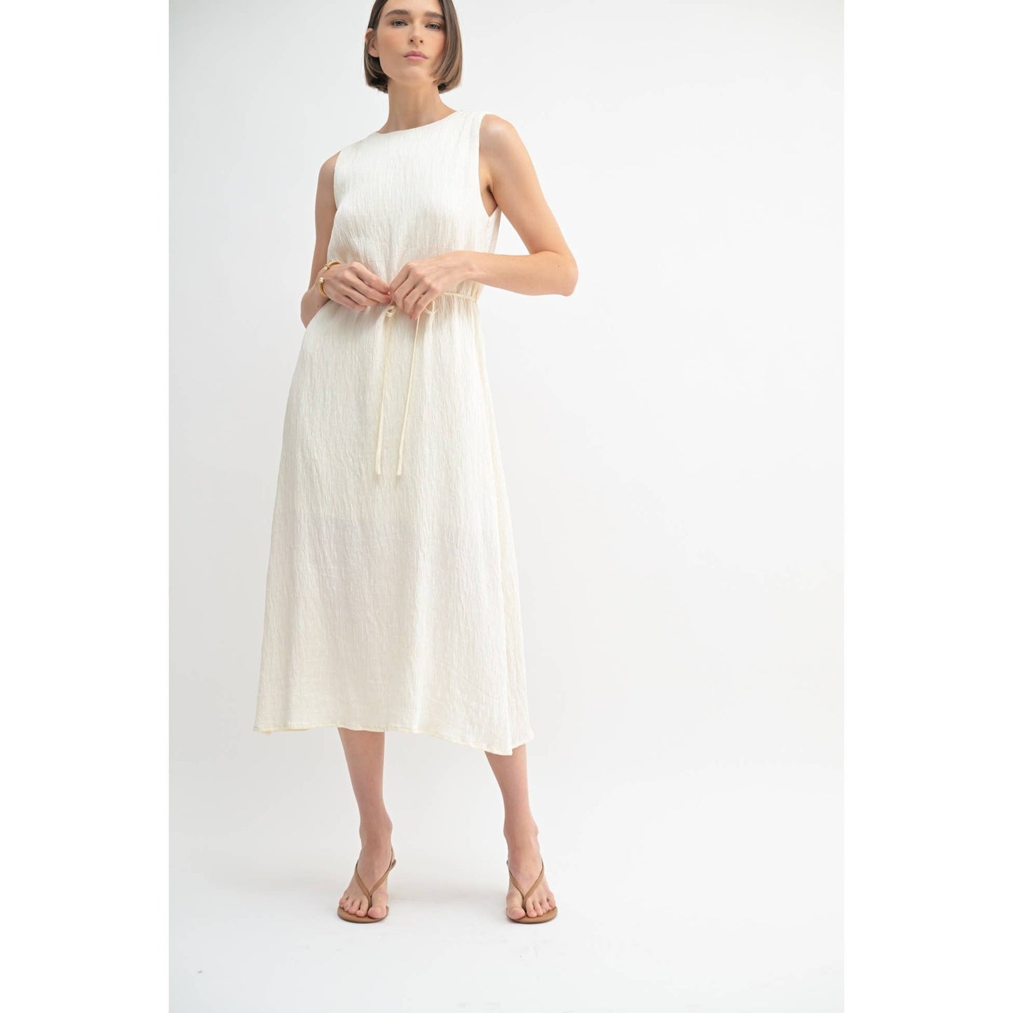 TEXTURE SLEEVELESS MIDI DRESS: Blue / FD67968_1
