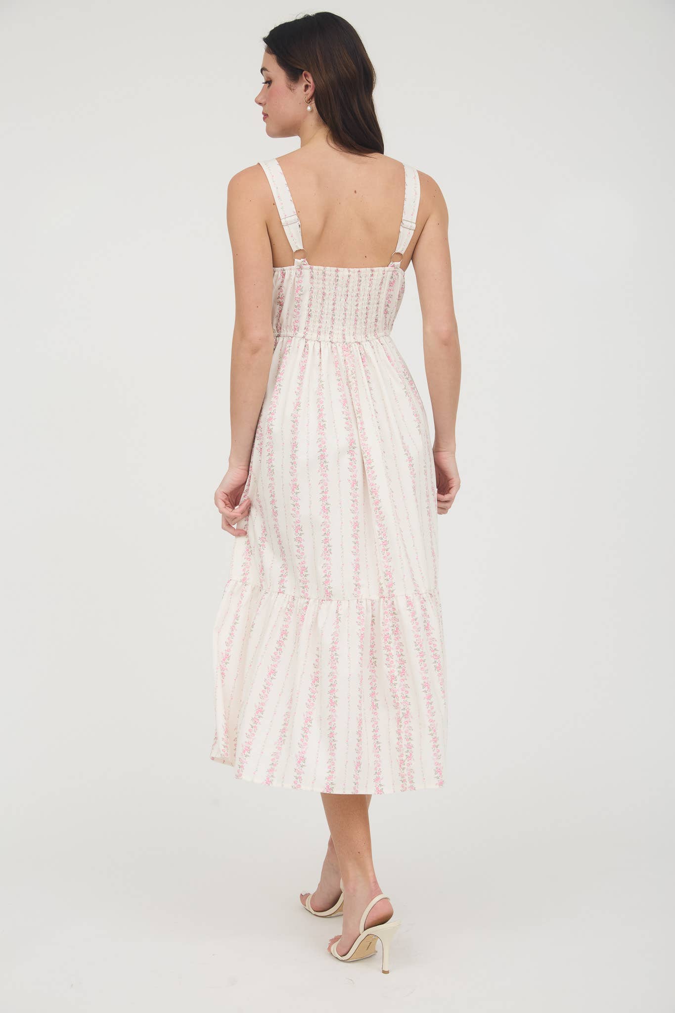 FLORAL STRIPE BUTTON DETAIL MAXI DRESS: BLUE B5SD1045