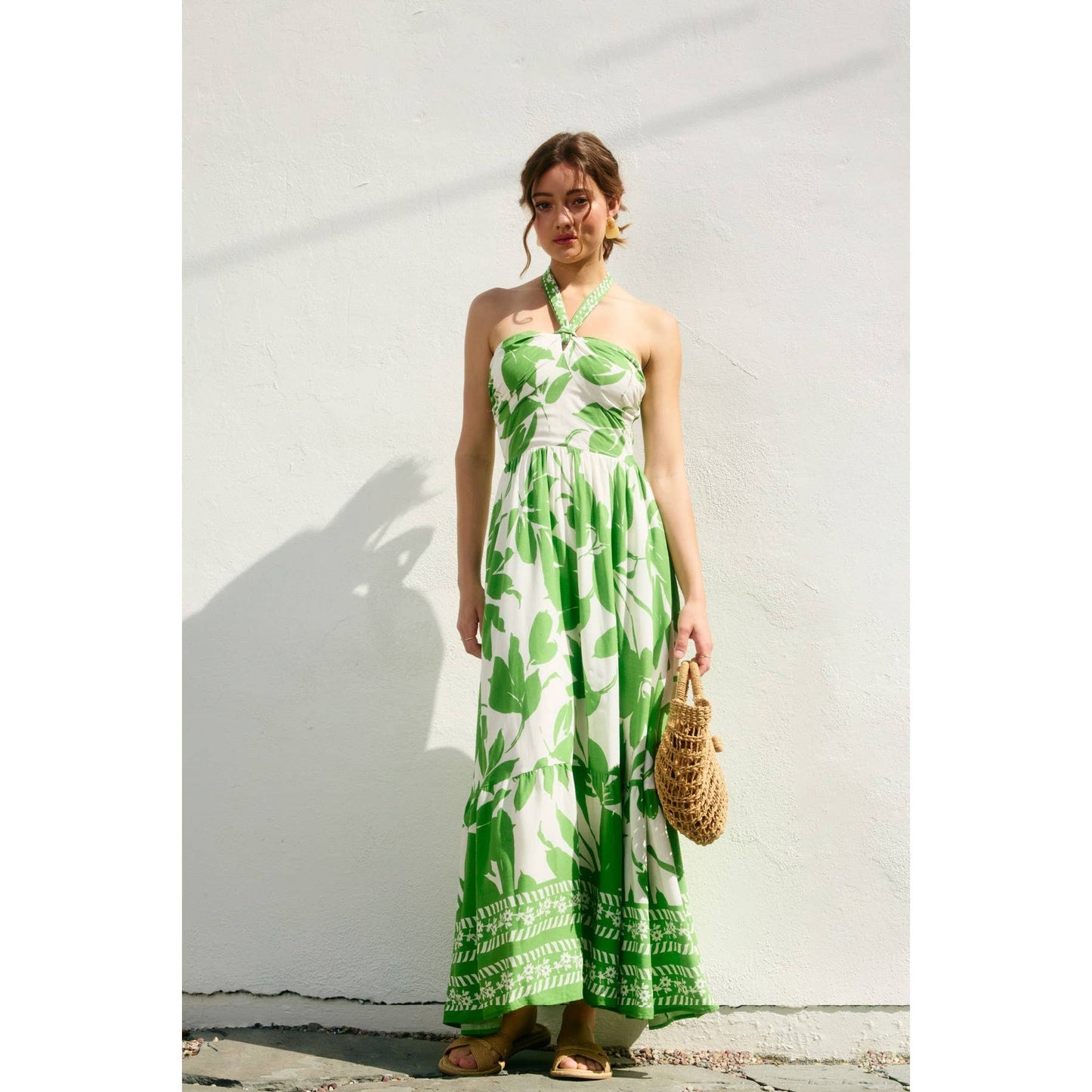 Bali Summer Halter Neck Tiered Dress: PARADISE GREEN / FD9958-P1868_1