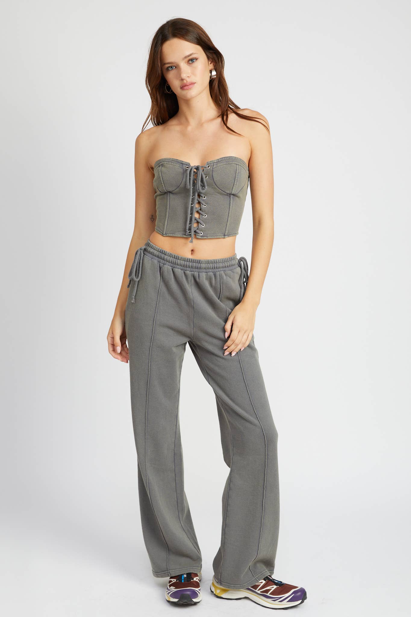 FRENCH TERRY STRAPLESS BUSTIER TOP: NAVY