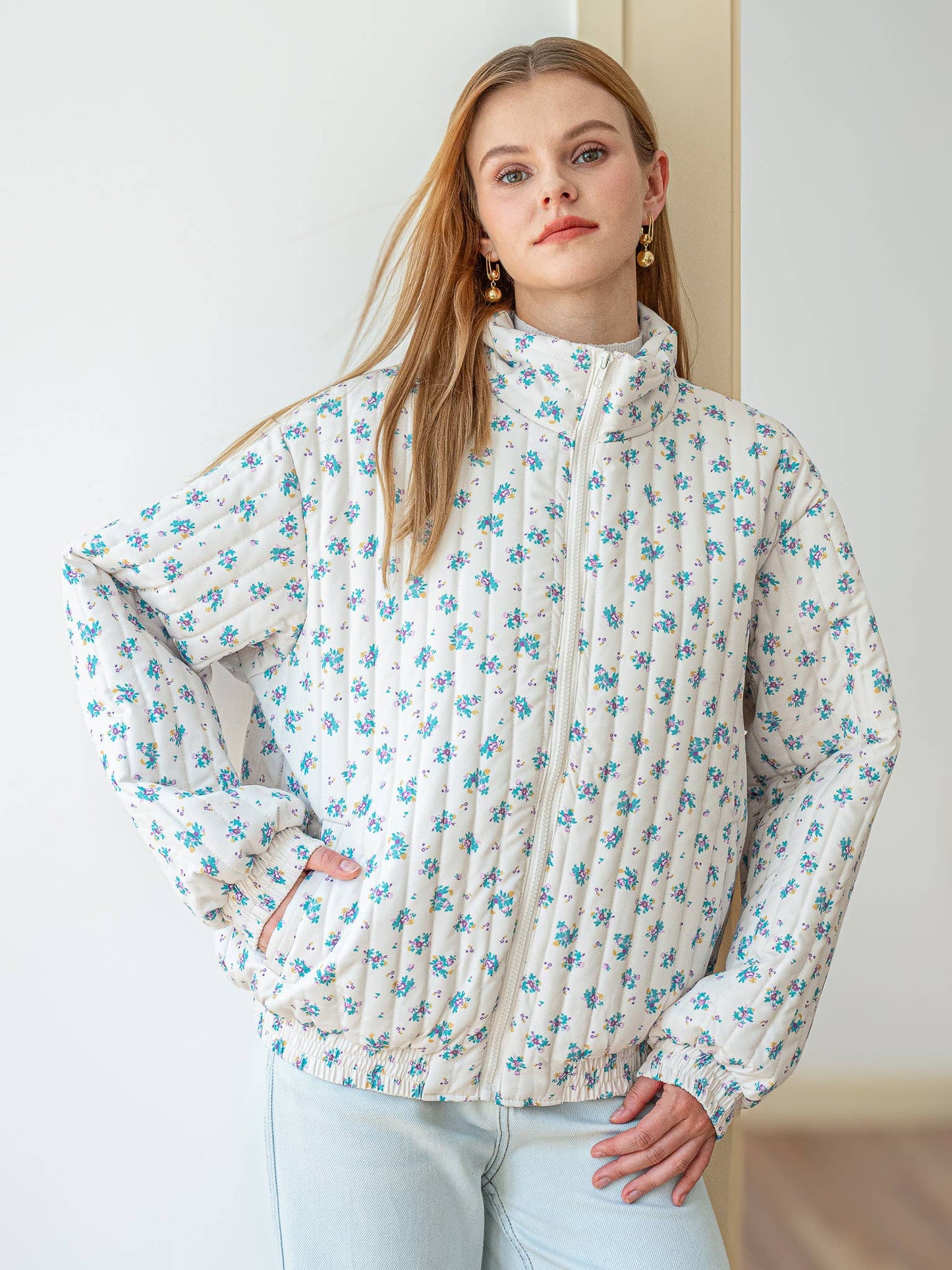 Dainty Floral Quilted Puffer Jacket: RP2457