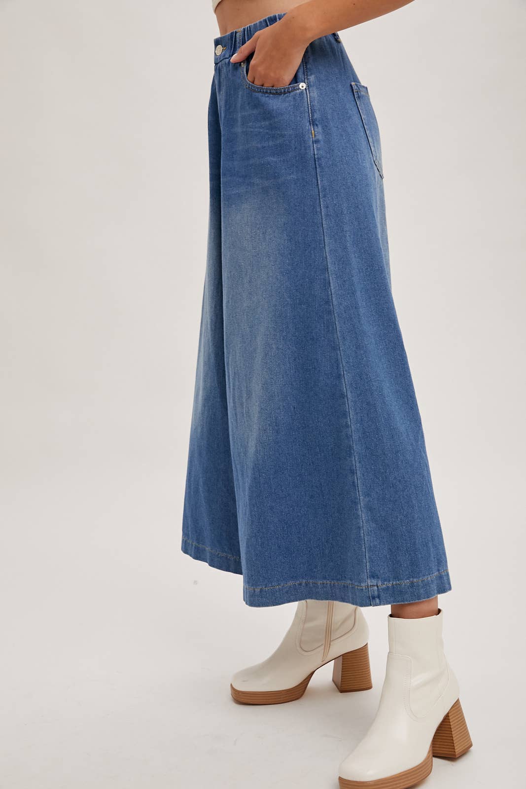 DENIM WIDE LEG CROP JEANS: LT.WASH / B02227