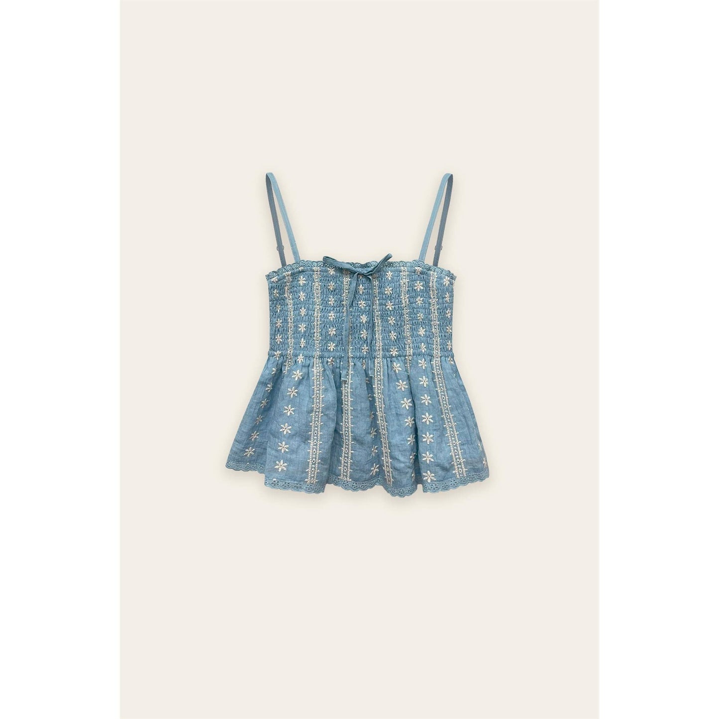 Butter Cookie Eyelet Peplum Top: LIGHT BLUE / FT12646-CP495
