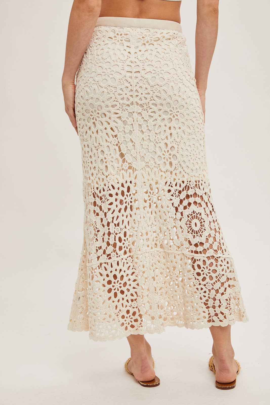 CROCHET MIDI SKIRT WITH LINING: NATURAL / B02609