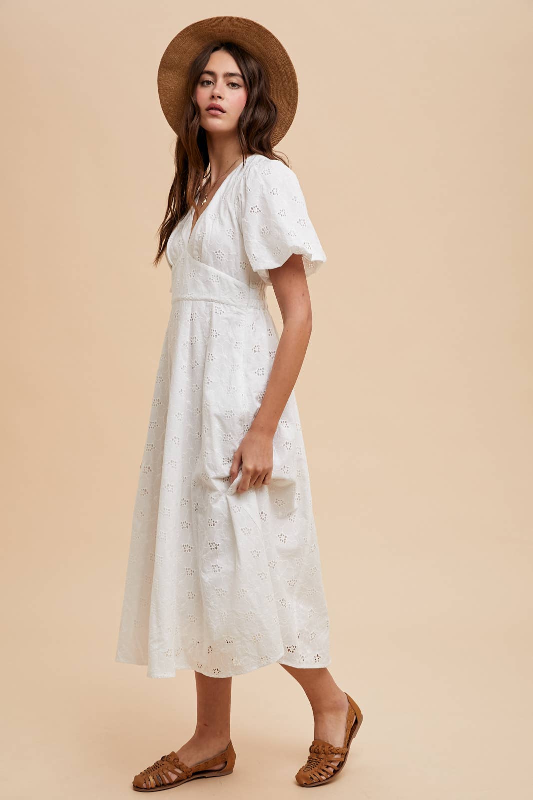 COTTON EYELET DRESS: JADE GREEN / ILD6297-1