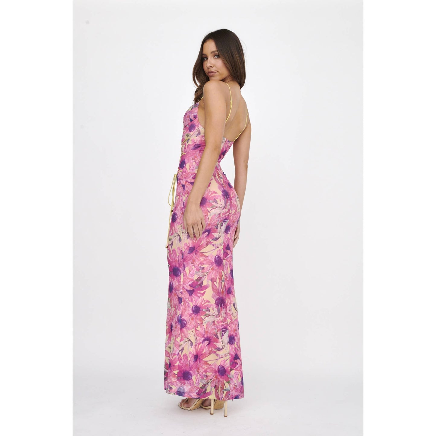 COWL NECK LACE FRONT DETAIL MAXI DRESS: PINK / ME0196DM09