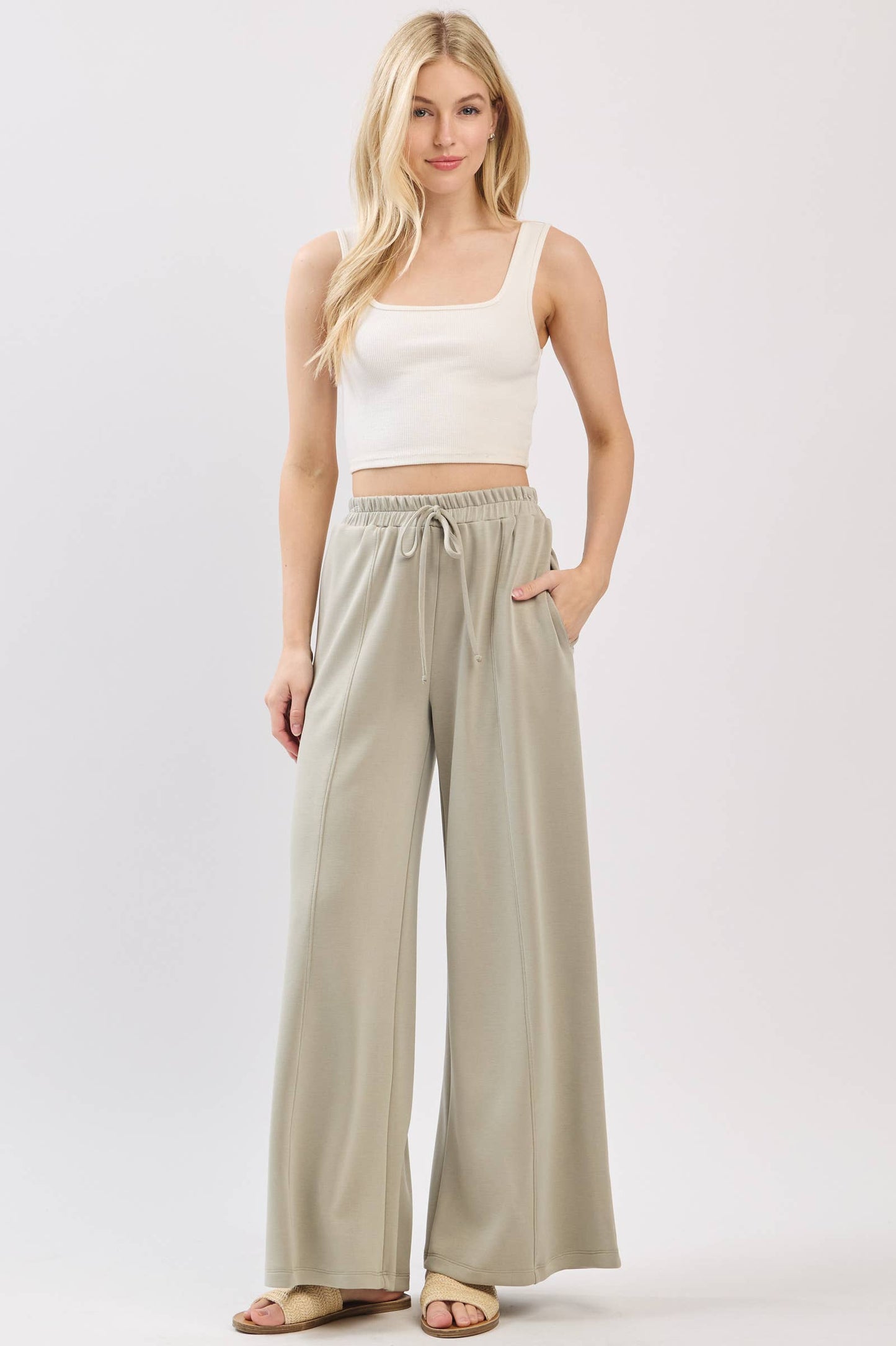Modal Jersey Wide Leg Pants - NP70337: Stone