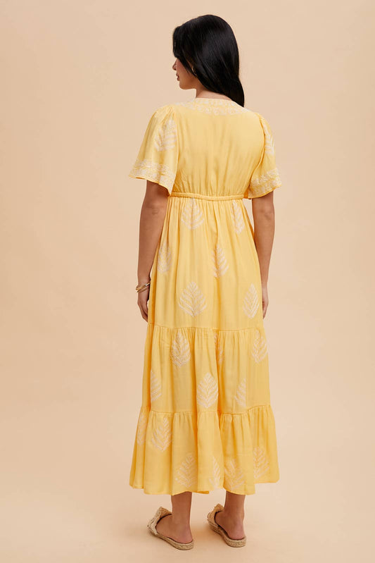 ALL OVER EMBROIDERED MAXI DRESS: SUN RAY / ILD5578