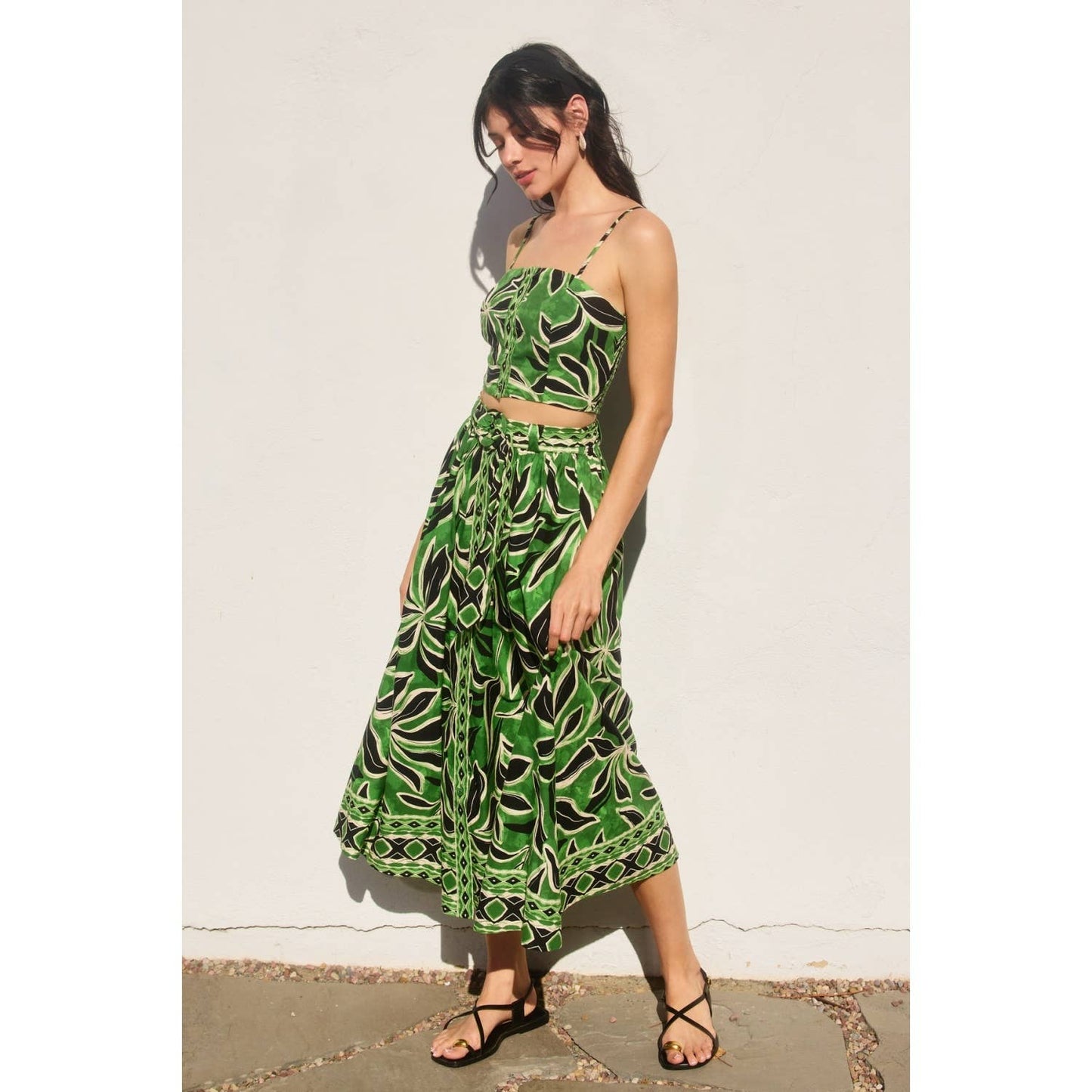 Elegant Perception Buckled Belt Button Down Skirt: BANANA PALM / FS12751-P1875