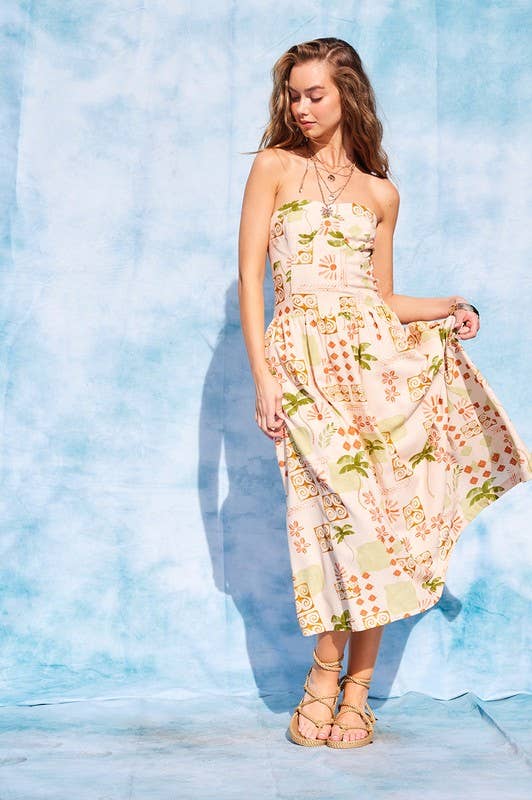 Printed Midi Tube Dress: Cream IM8543