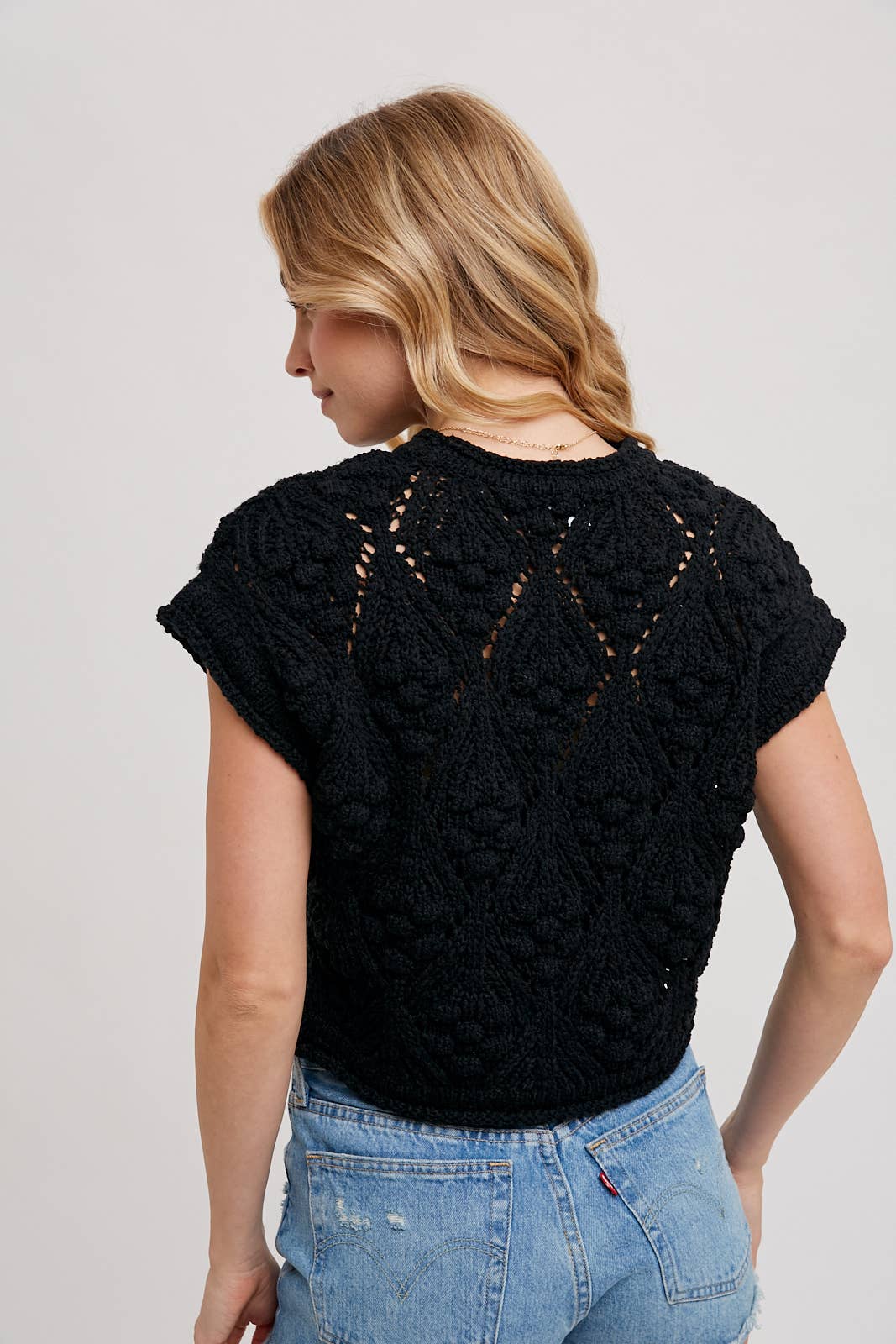 KNIT SWEATER SHORT SLEEVED PULLOVER: NATURAL / T01998