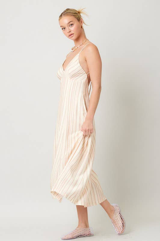Stripe Print Open Back Maxi Dress: Blue IM8689