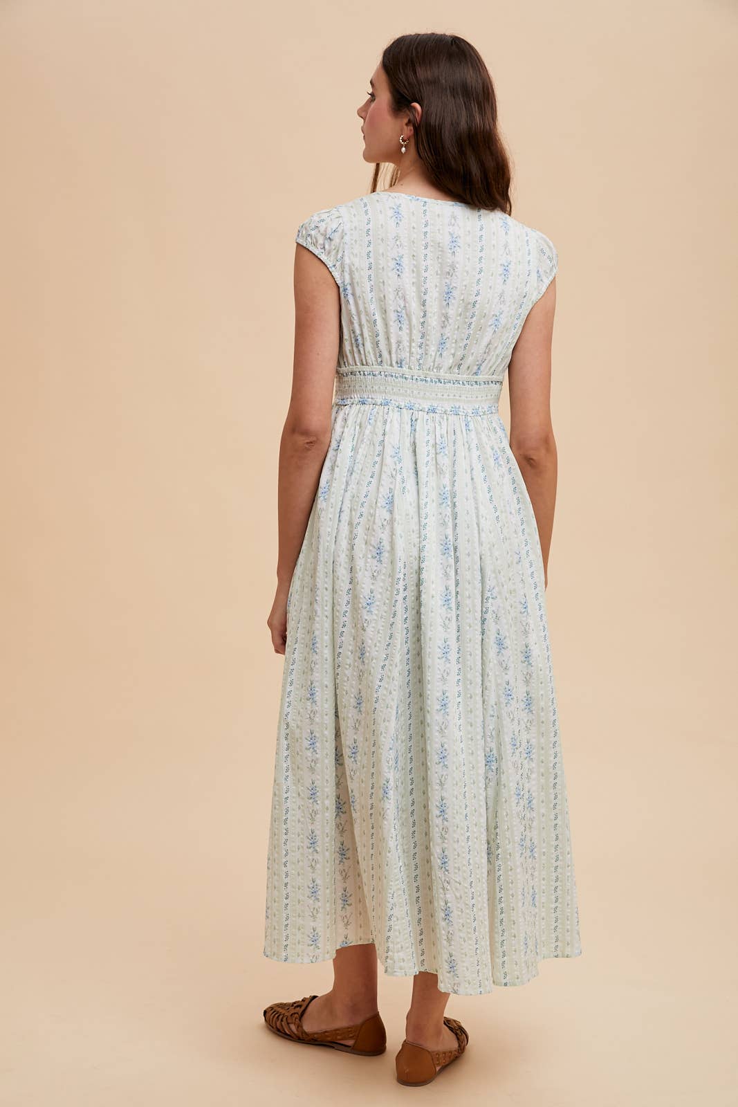 COTTON FLORAL BUTTON DOWN MAXI DRESS: FRENCH BLUE / ILD6332