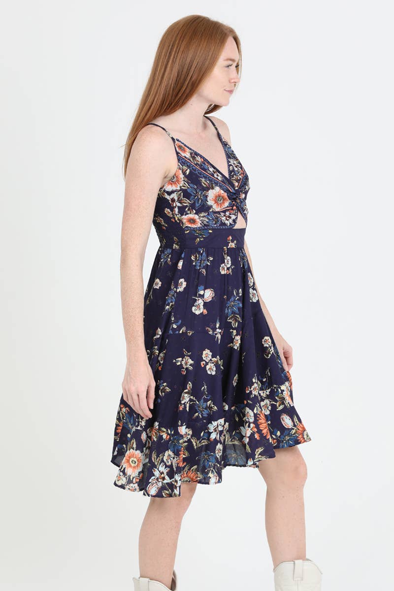 F4L10-FN96 V NECK TWIST FRONT CUT OUT ASYMMETRIC SKIRT DRESS