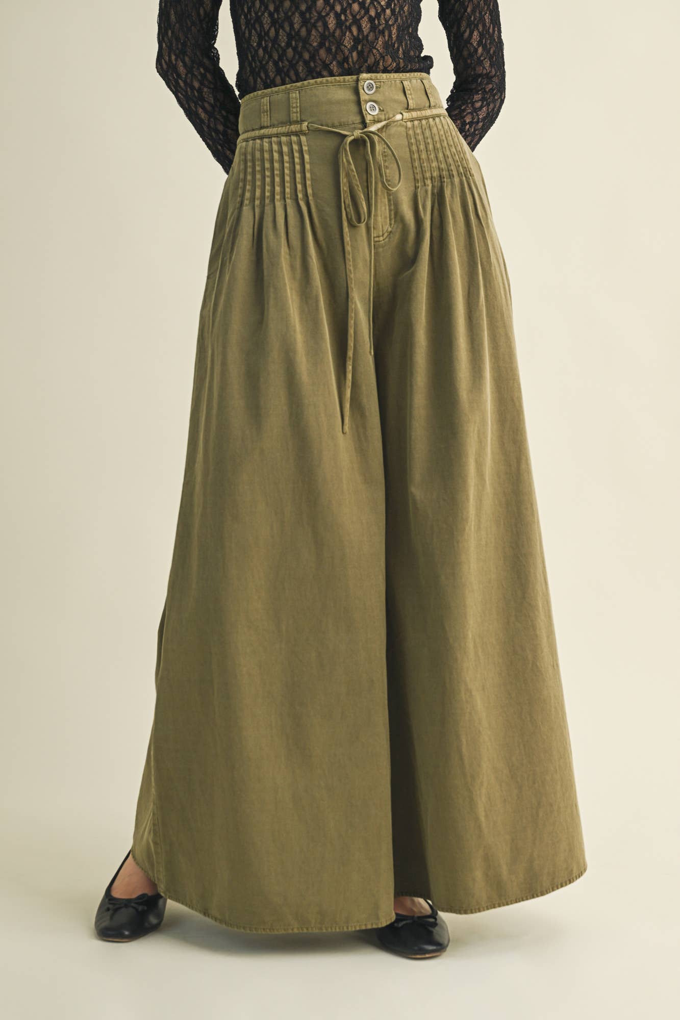 PINTUCK WIDE LEG PATNS: OLIVE / GS30006