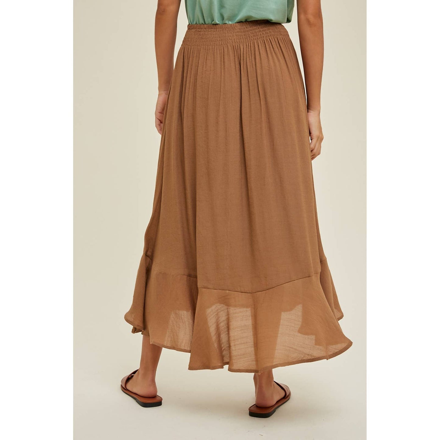 BUTTON-UP MIDI SKIRT WITH DRAWSTRING / WL23-7528: HAZELNUT