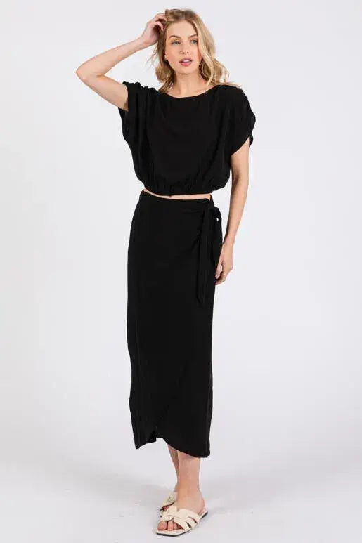 Wrap Midi Skirt With Side Tie - NS80148A: Sage Green