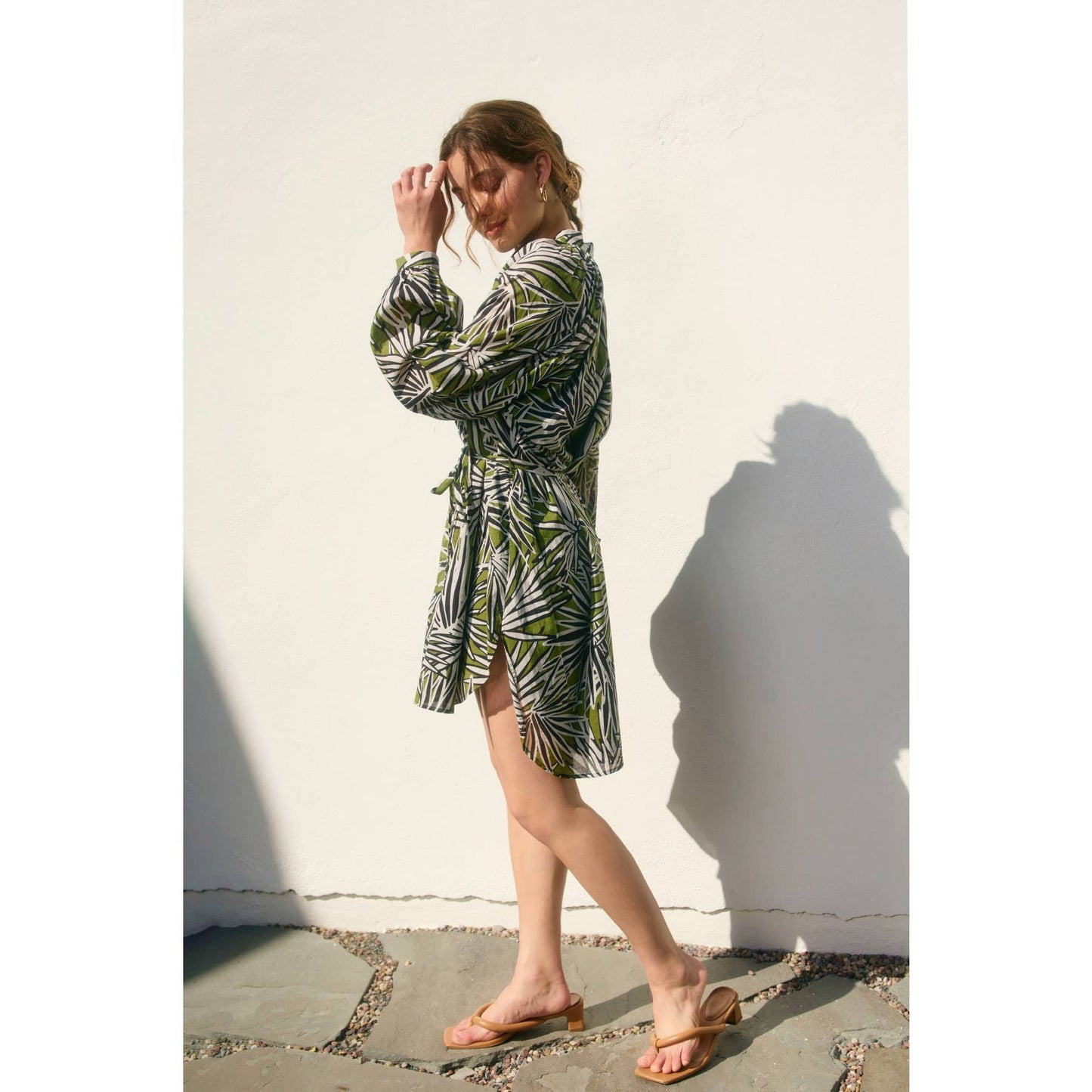 Drifting Dreams Bubble Sleeve Shirt Dress : BANANA PALM / FD12172-P1706_2