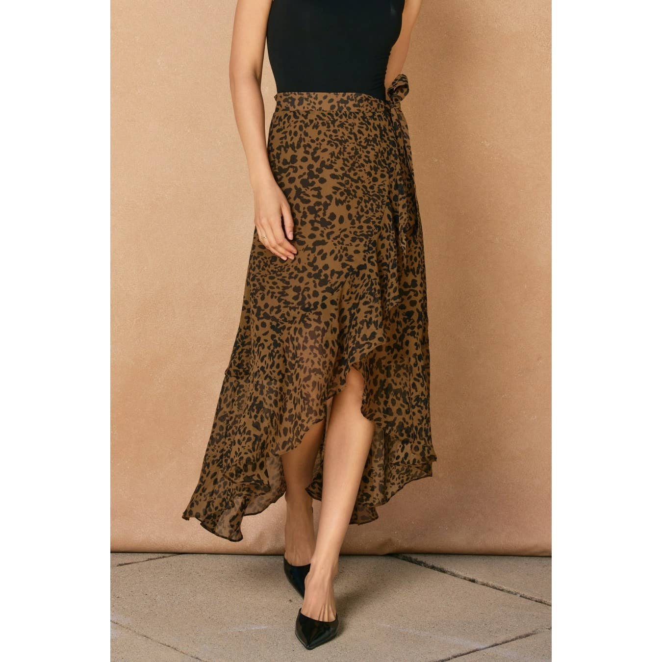 Jungle Fury Ruffled Hem Wrap Skirt: TOFFEE BROWN / FS11375-P2184