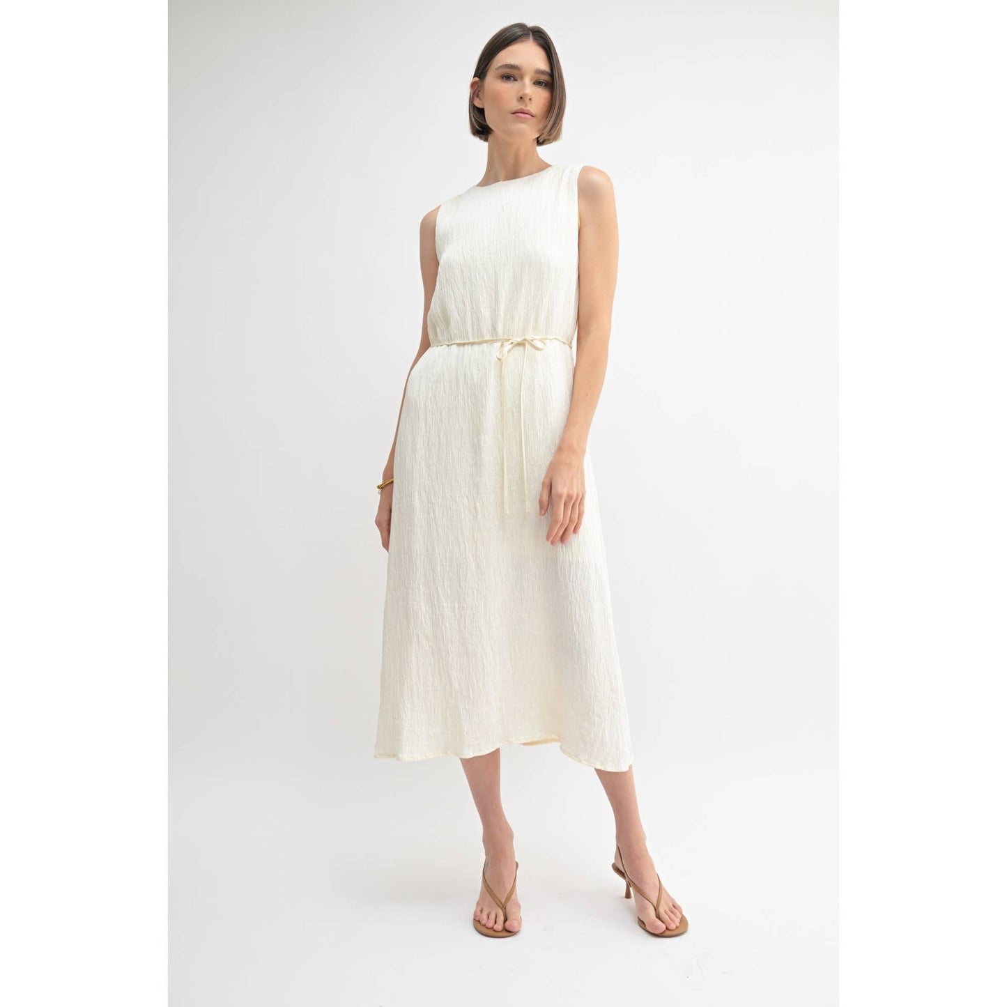 TEXTURE SLEEVELESS MIDI DRESS: Blue / FD67968_1