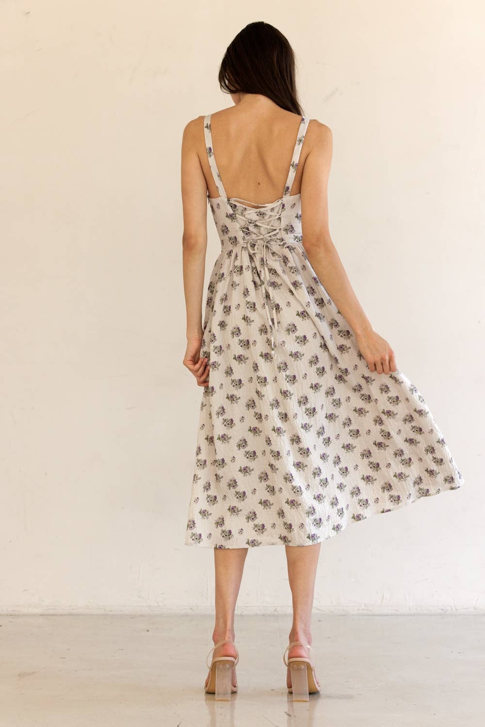 JD7715-FLORAL PRINT FIT-AND-FLARE MIDI DRESS