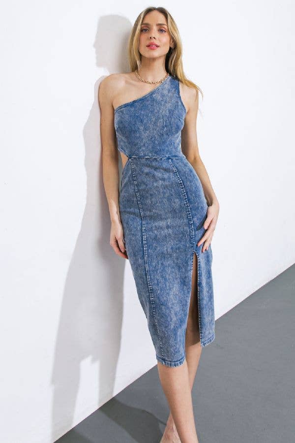 An acid washed denim dress - ID20809: ACID BLUE