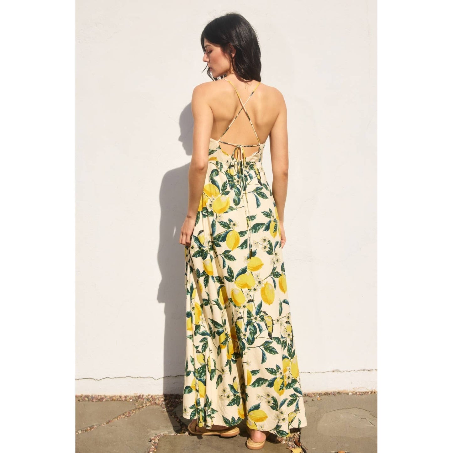 Vintage Lemonade Knot Front Maxi Dress: LEMON GARDEN / FD11729-P1919