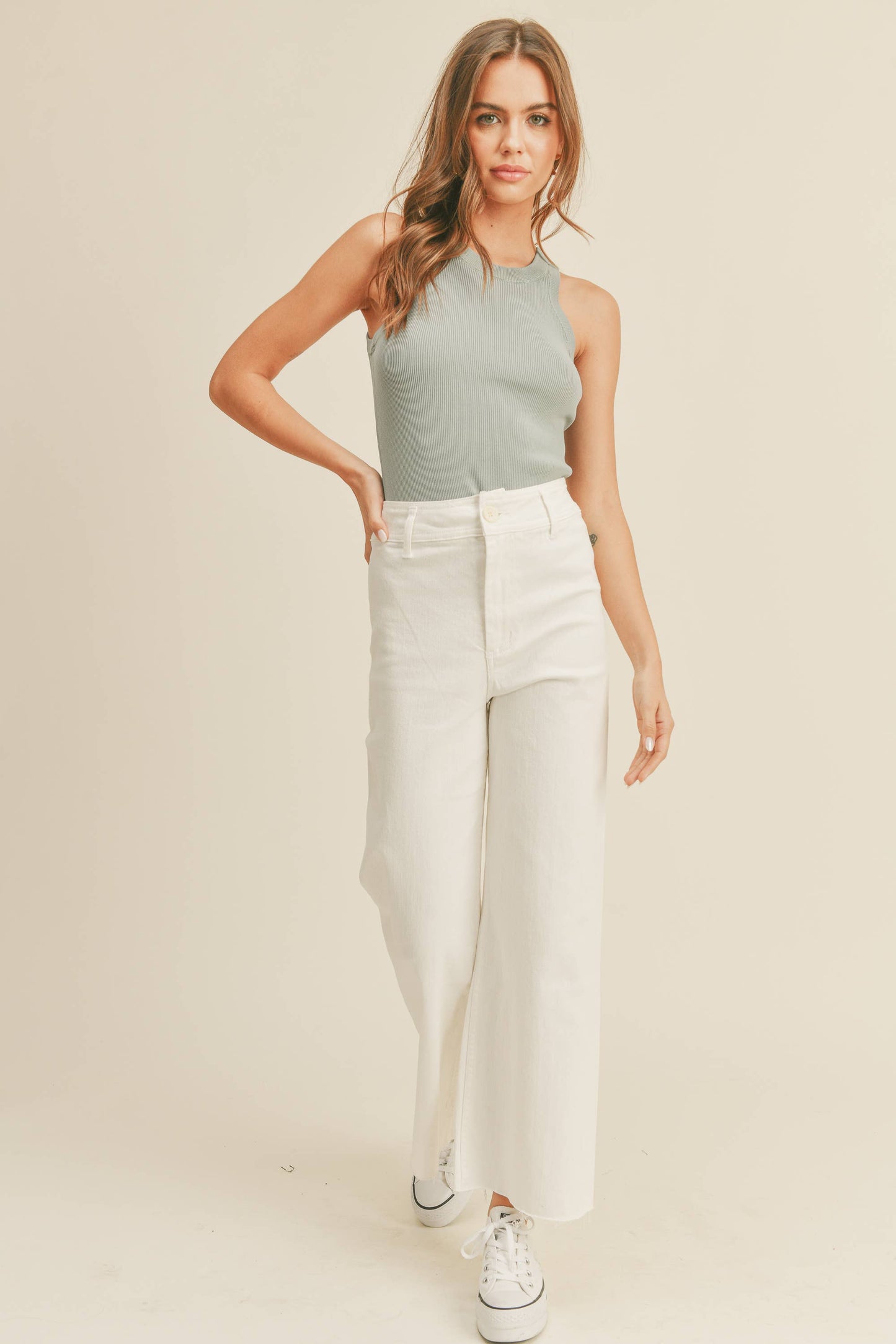 MMP623 STRAIGHT WIDE LEG DENIM PANTS: DENIM