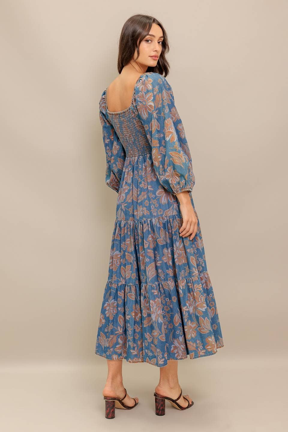 A printed denim midi dress - ID21557: CHAMBRAY