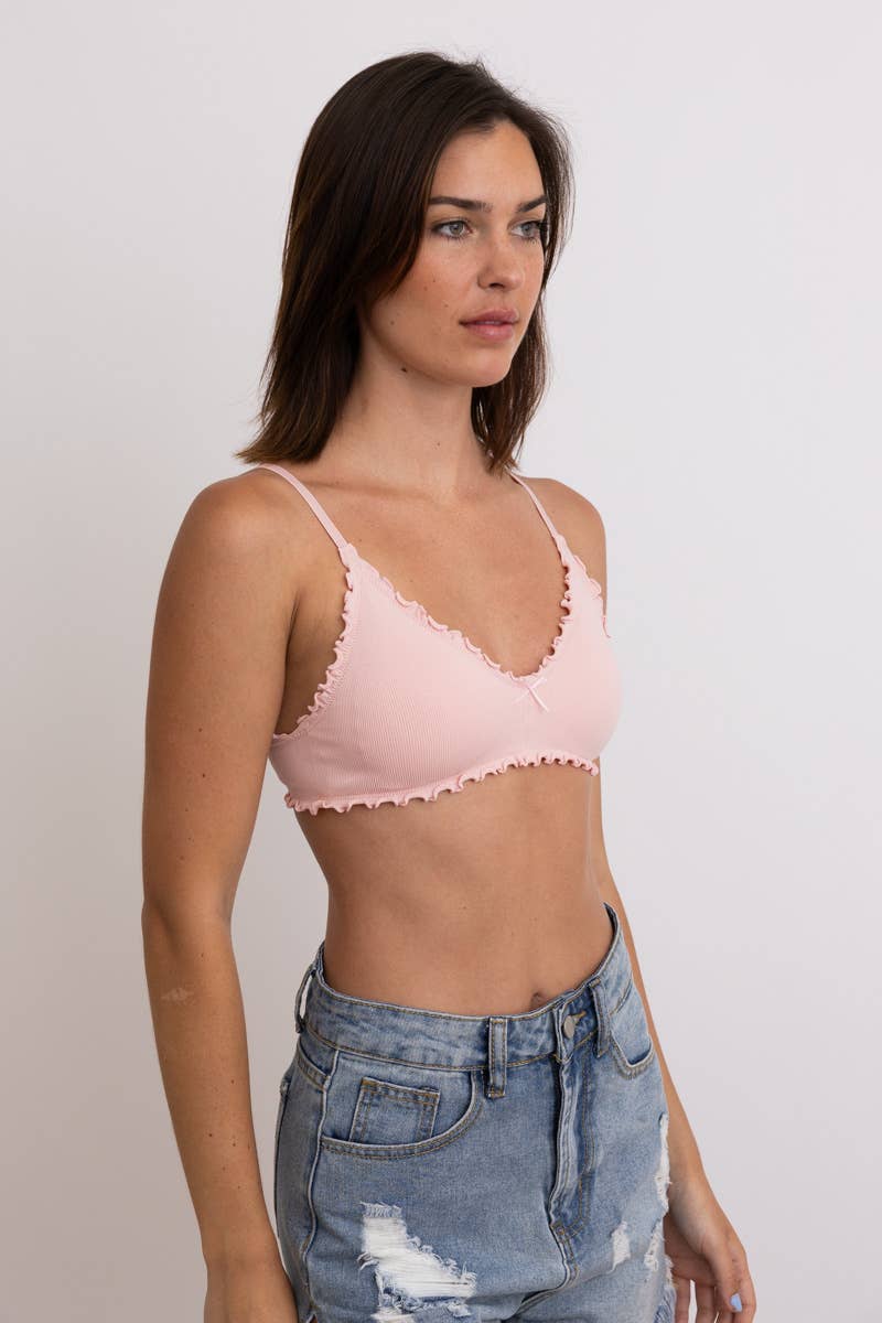 Seamless Lettuce Edge Bow Tie Triangle Bralette 🥬: Black YL-5664