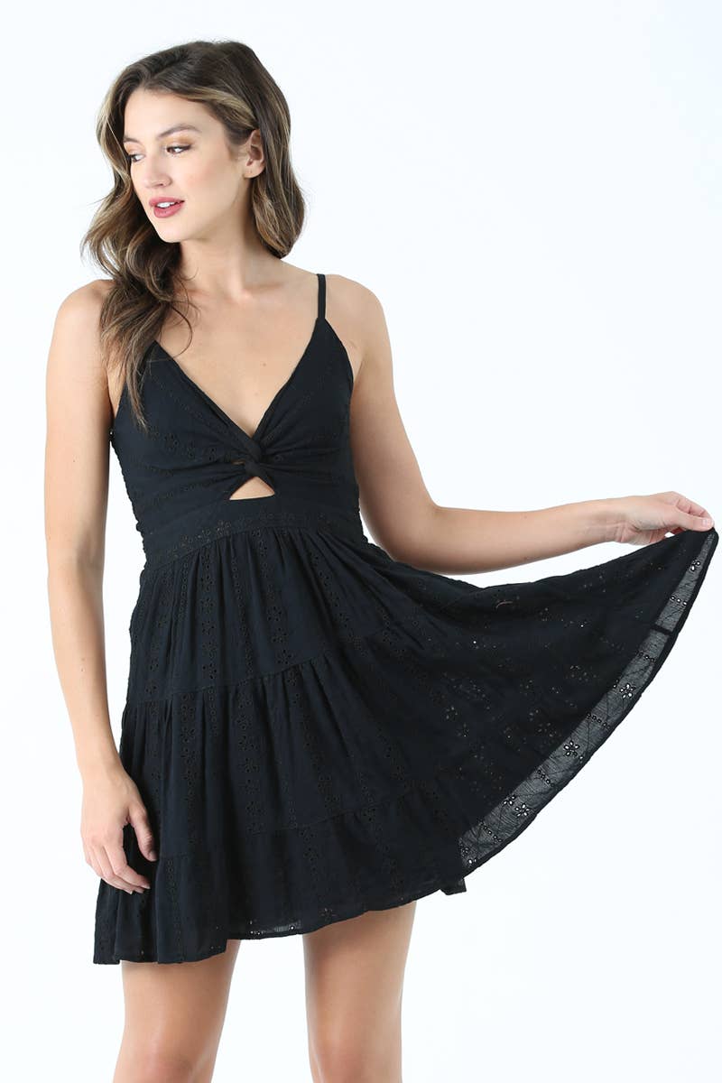 C4143-EMB ALL OVER EYELET EMBROIDERED V NECK TWIST FRONT CUT: WHITE