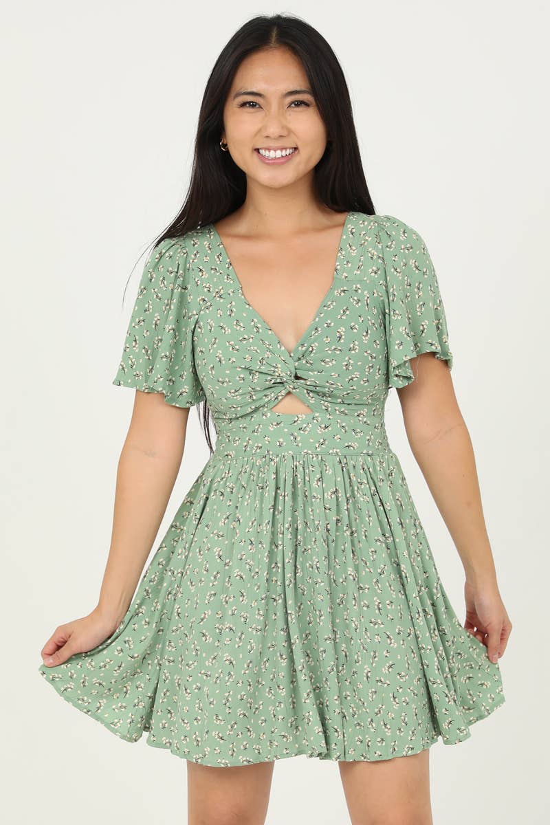 C4458-WA27 TWIST FRONT CUT OUT DRESS