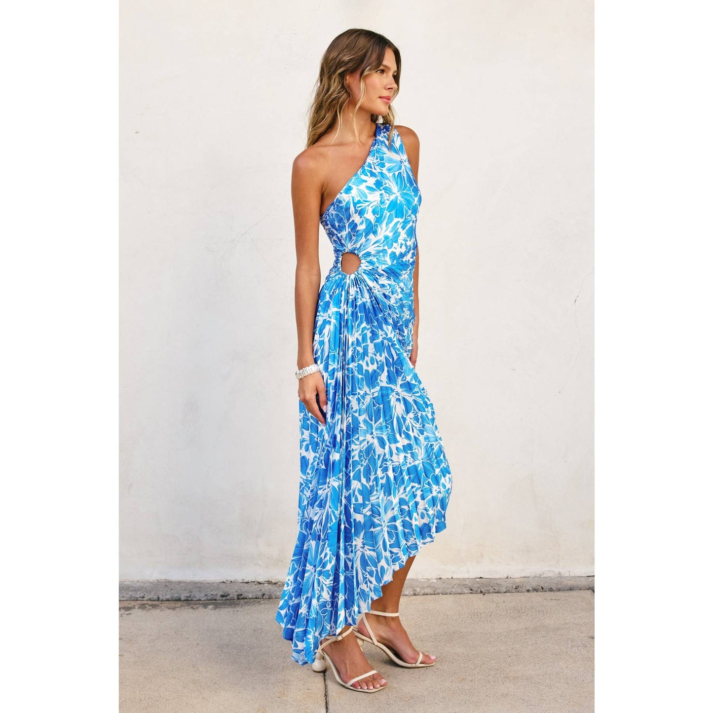 Afterglow Asymmetrical Pleated Maxi Dress: BLUE STAR / FD10589-P1929
