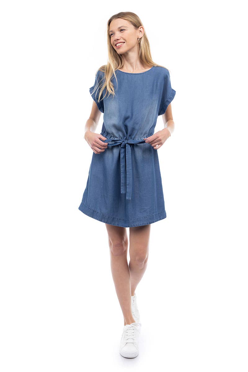 TENCEL™ Mini Dress With Tie Waist - SD119289: SD119289 / Medium Blue